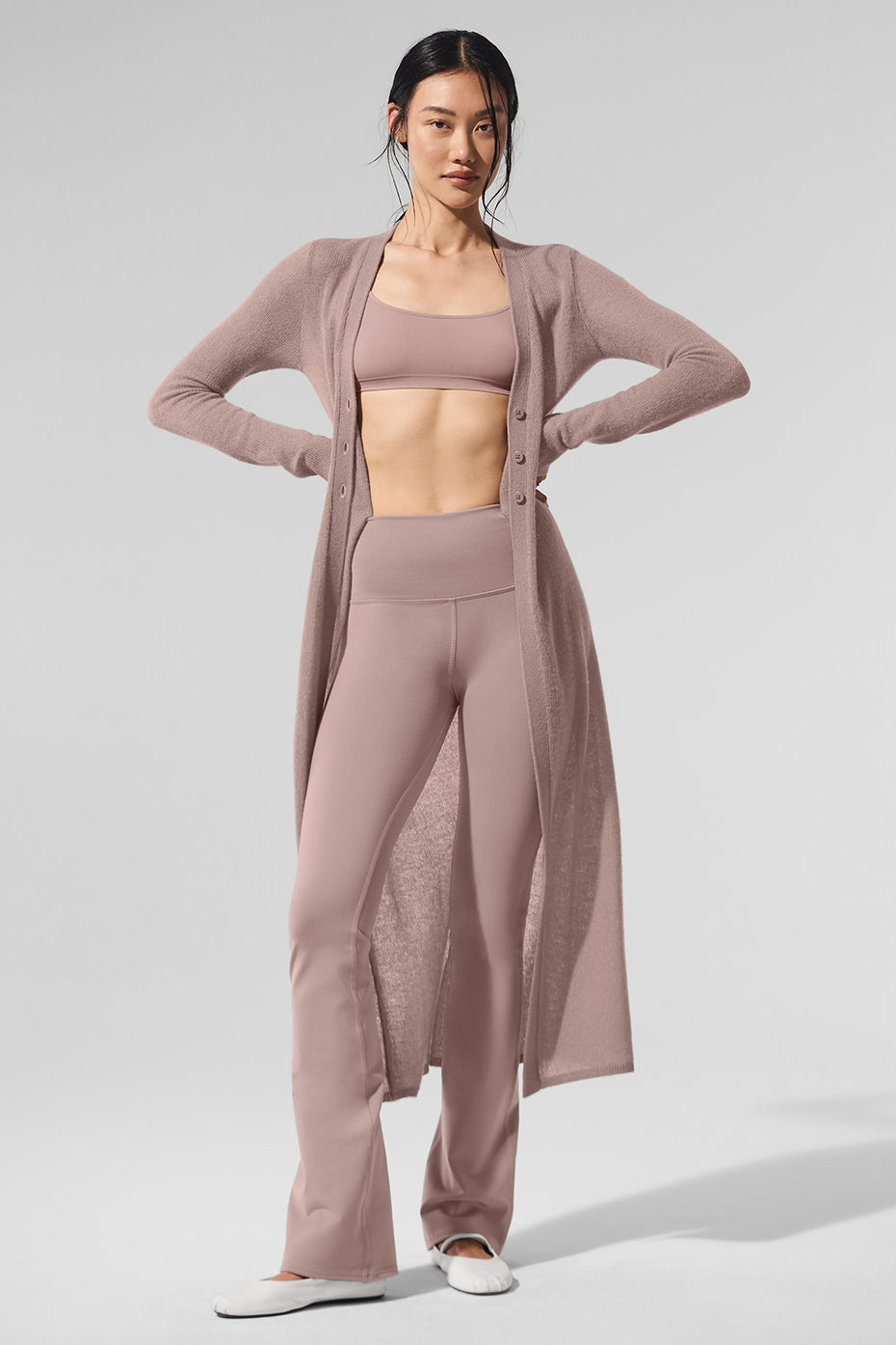alo Sheer Cashmere Long Cardigan - Taupe