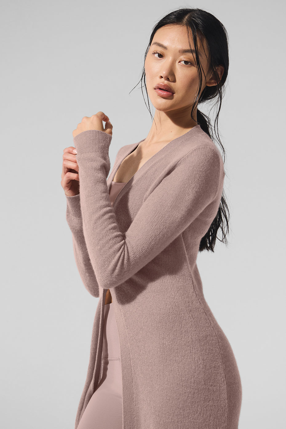 alo Sheer Cashmere Long Cardigan - Taupe