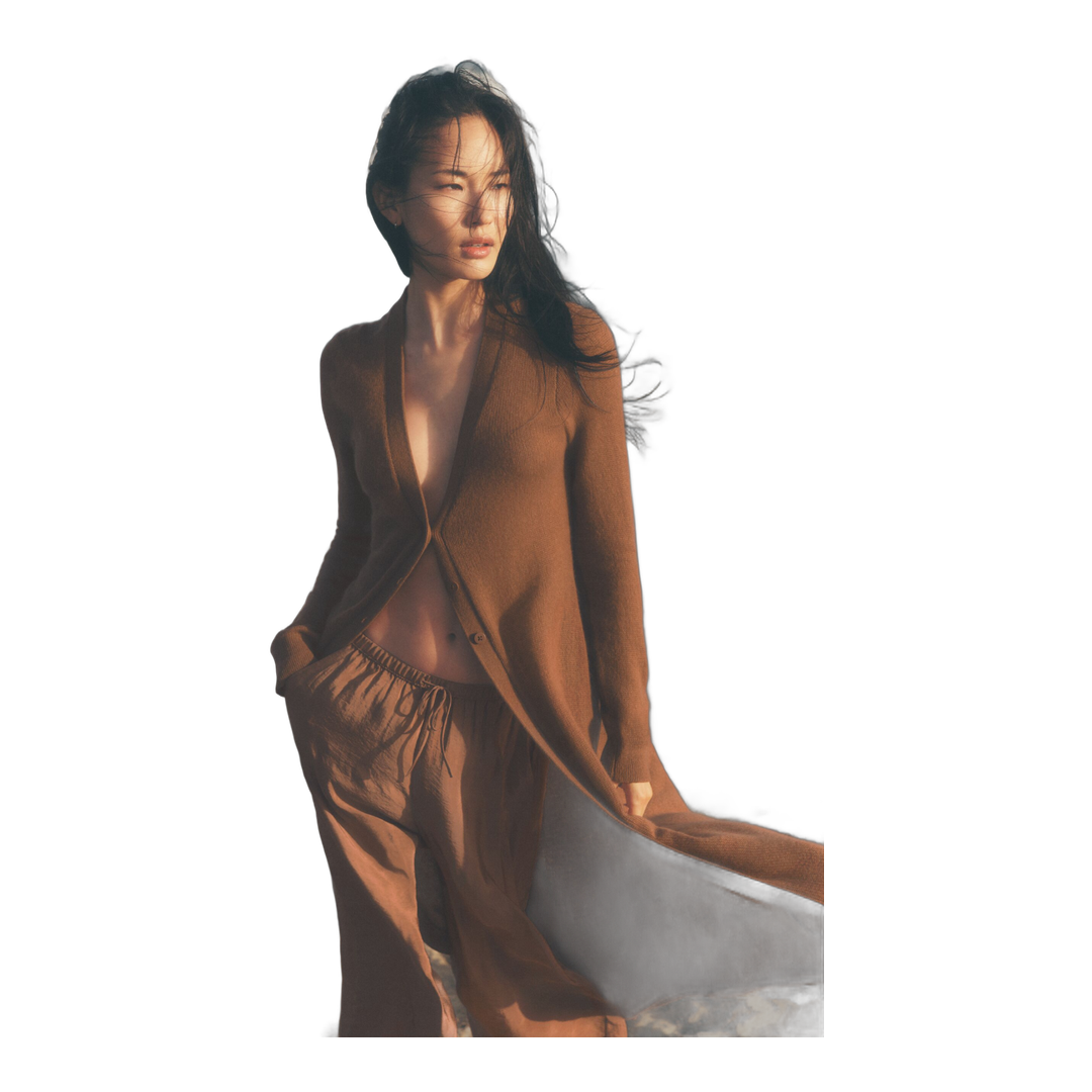 alo Sheer Cashmere Long Cardigan - Sun Kissed Brown