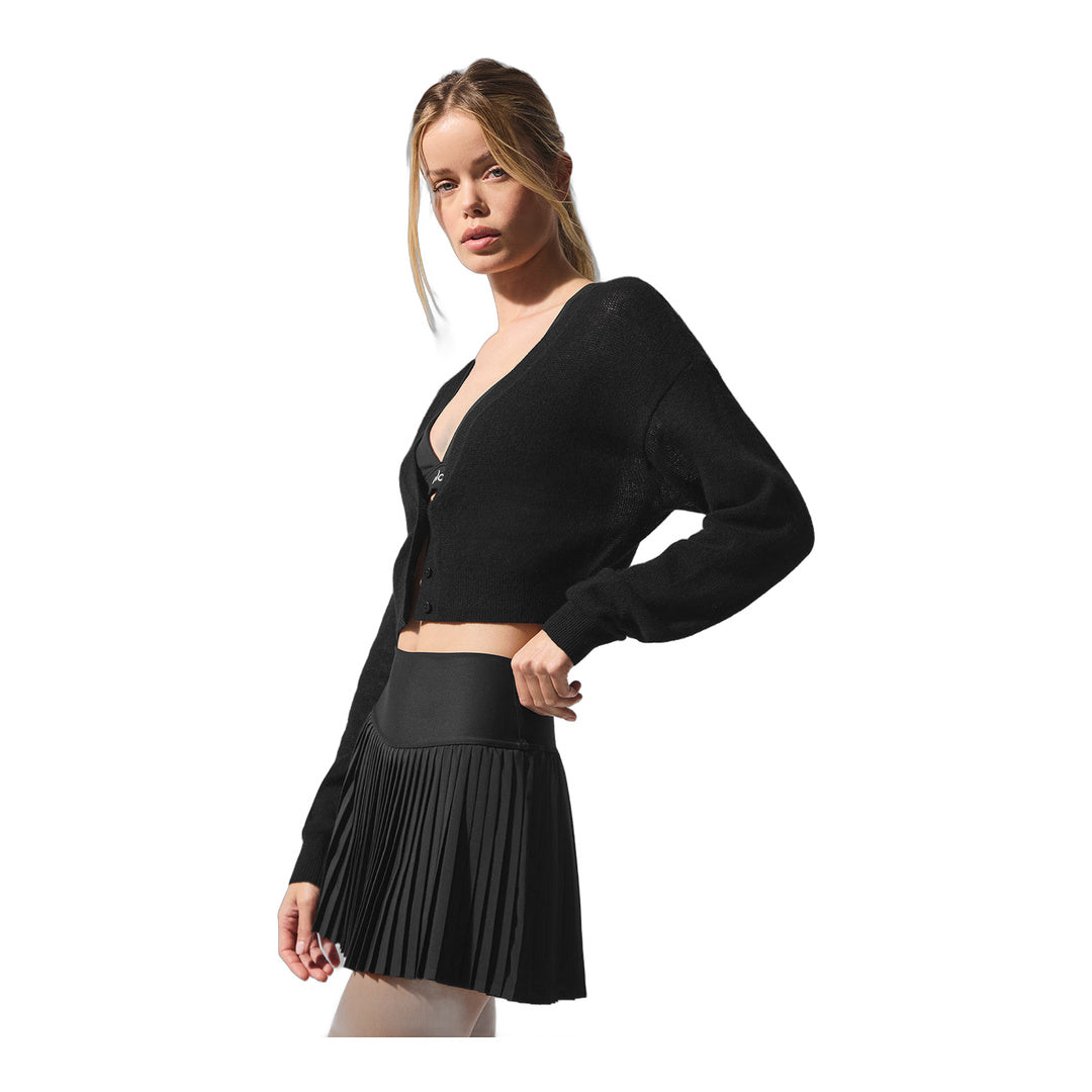 alo Sheer Cashmere Cropped Cardigan - Black