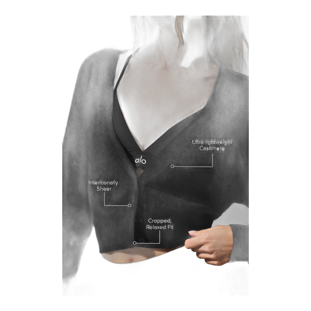 alo Sheer Cashmere Cropped Cardigan - Black