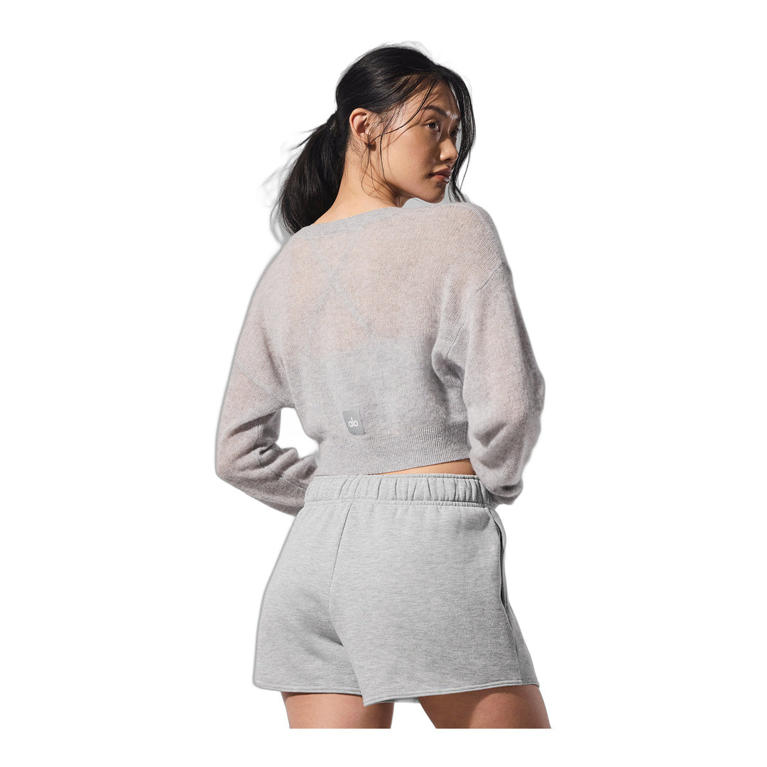 alo Sheer Cashmere Cropped Cardigan - Athletic Heather Grey