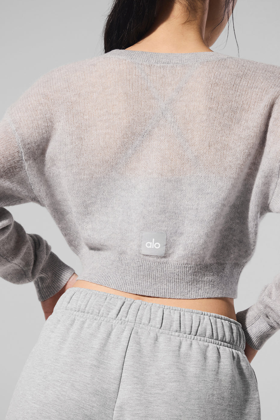 alo Sheer Cashmere Cropped Cardigan - Athletic Heather Grey