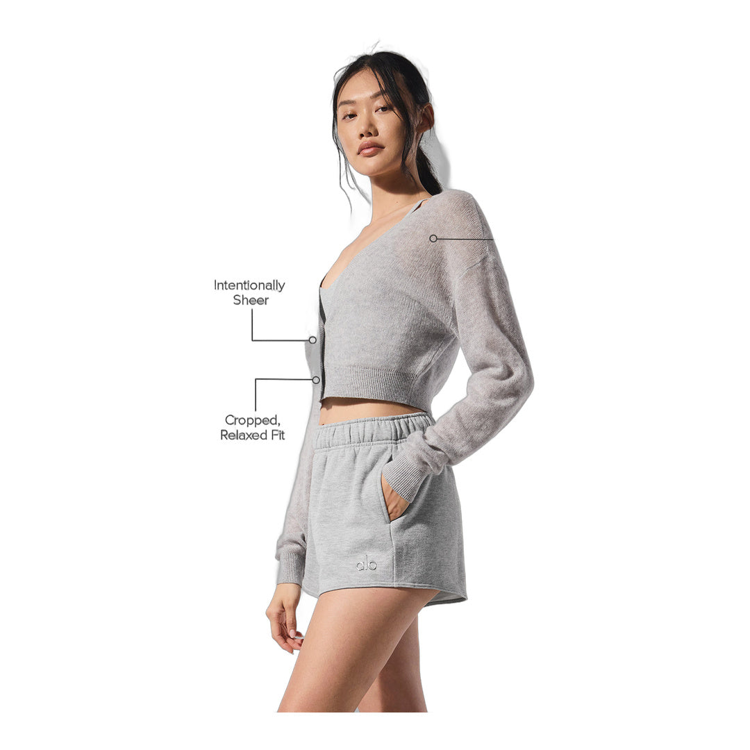 alo Sheer Cashmere Cropped Cardigan - Athletic Heather Grey