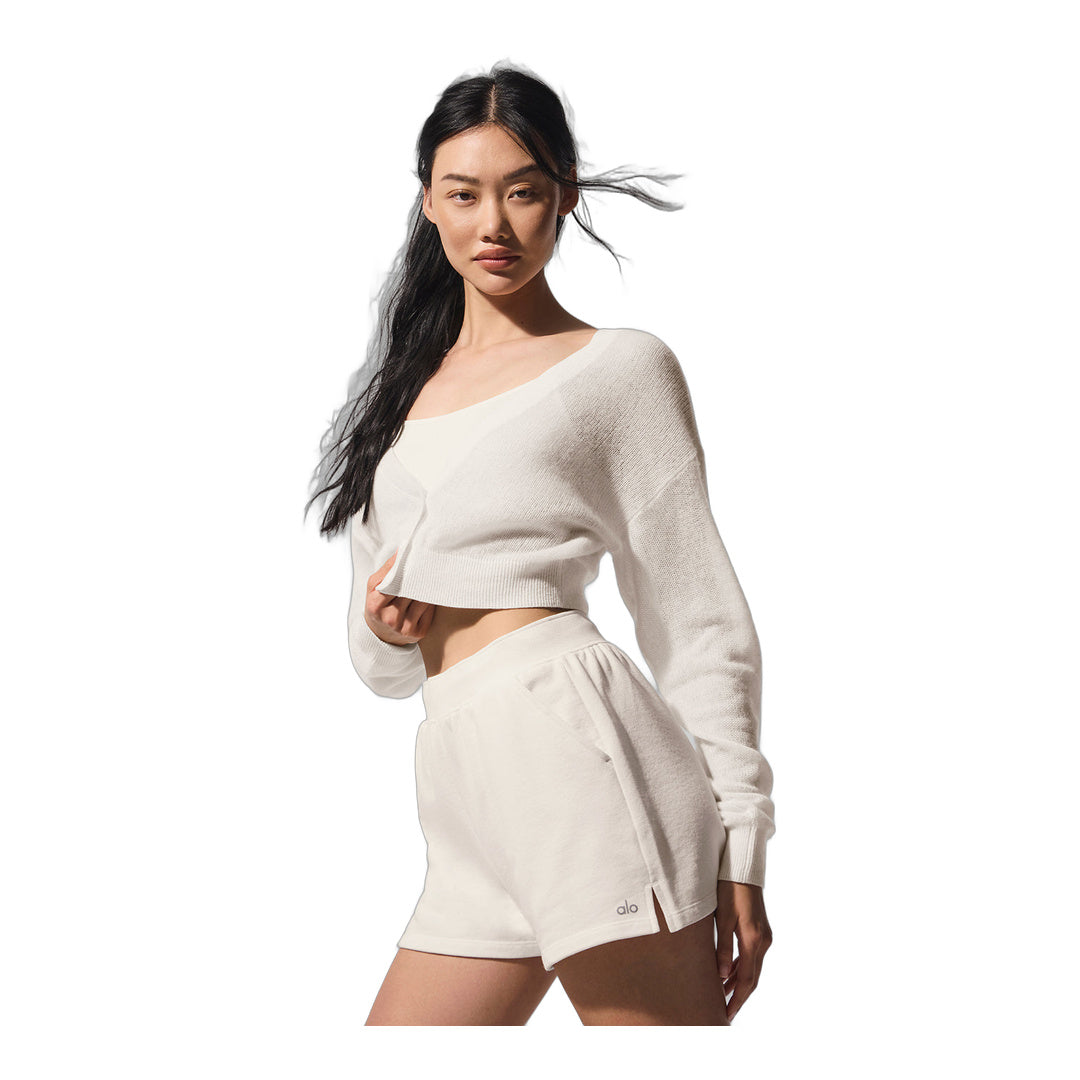 alo Sheer Cashmere Cropped Cardigan - Ivory