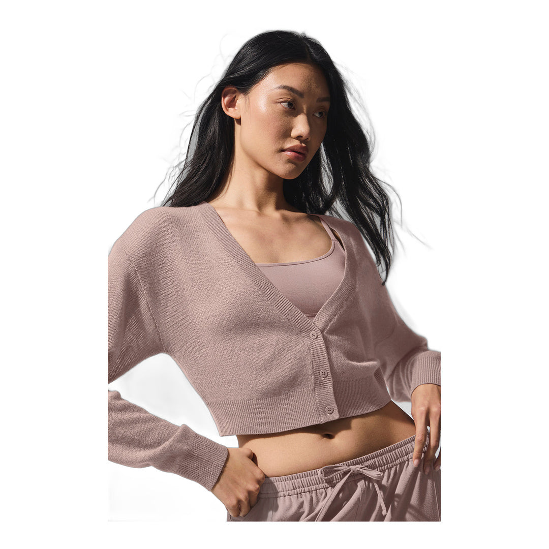 alo Sheer Cashmere Cropped Cardigan - Taupe