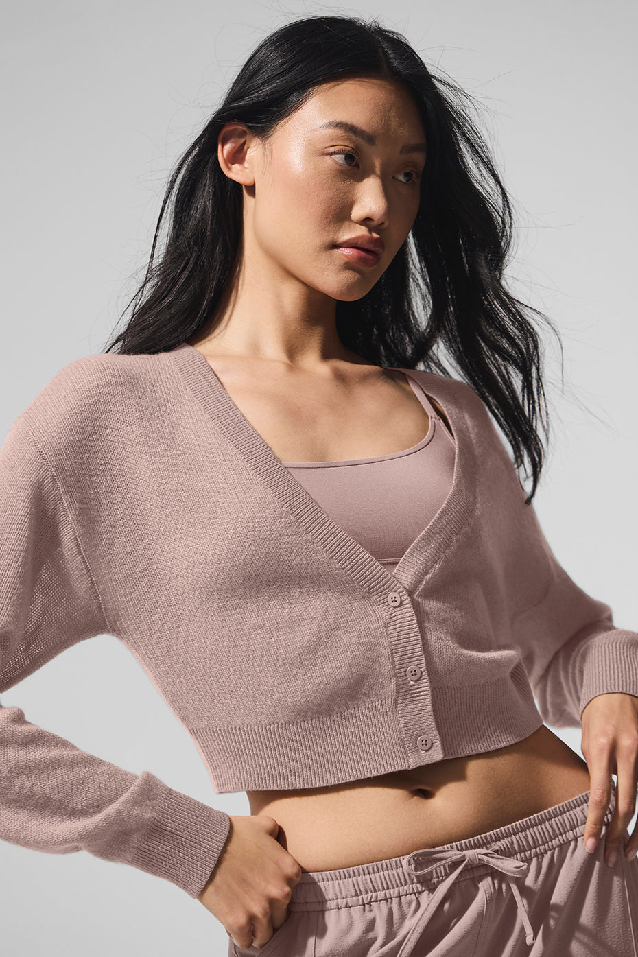 alo Sheer Cashmere Cropped Cardigan - Taupe