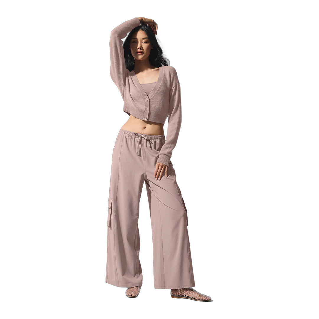 alo Sheer Cashmere Cropped Cardigan - Taupe