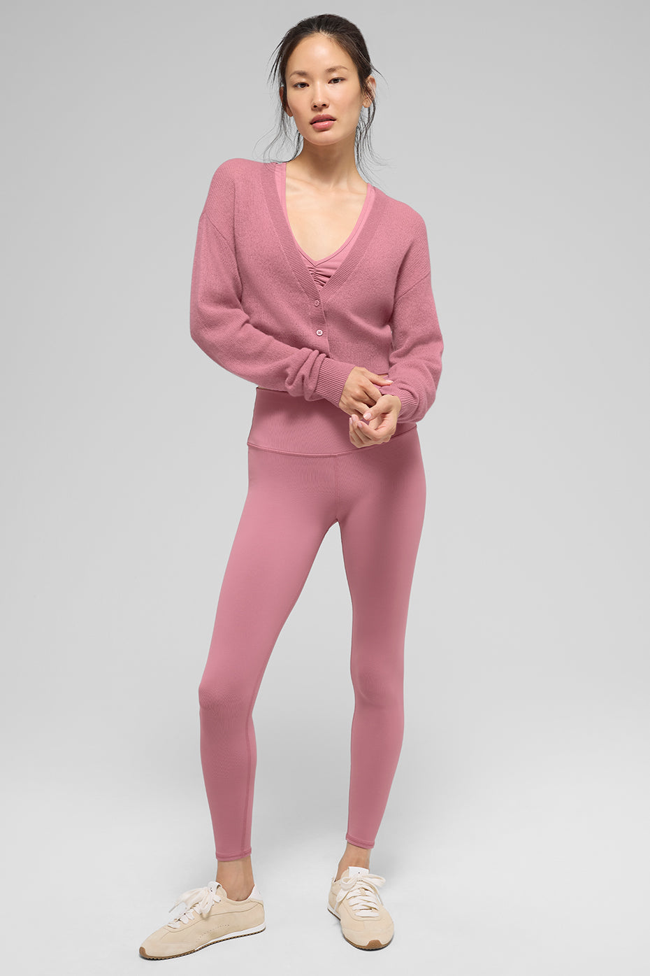 alo Sheer Cashmere Cropped Cardigan - Pink Wild Rose