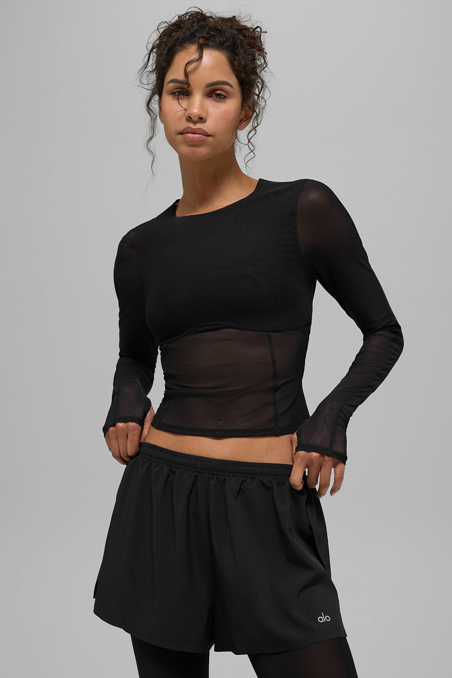 alo Mesh Winter Twilight Long Sleeve - Black