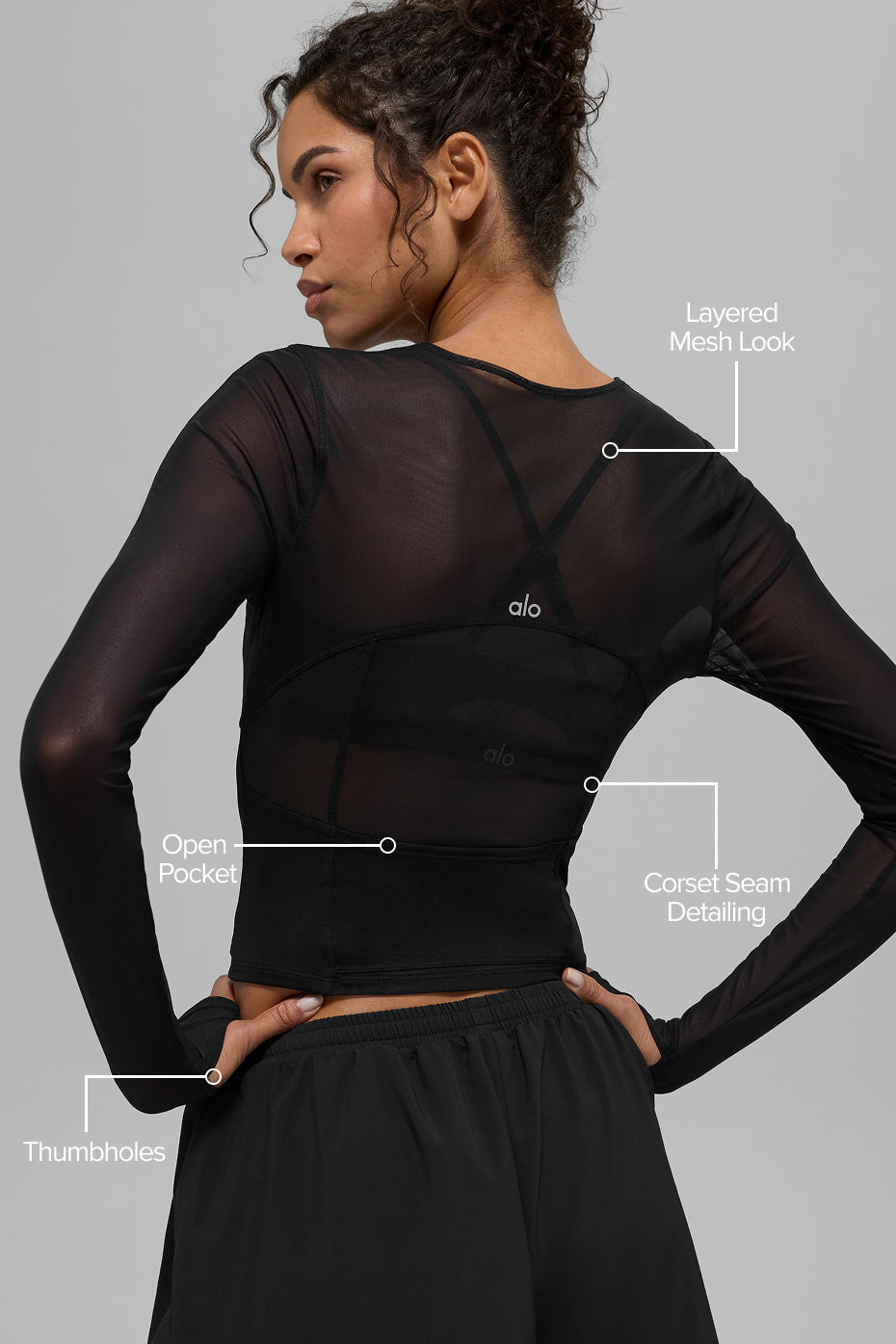 alo Mesh Winter Twilight Long Sleeve - Black