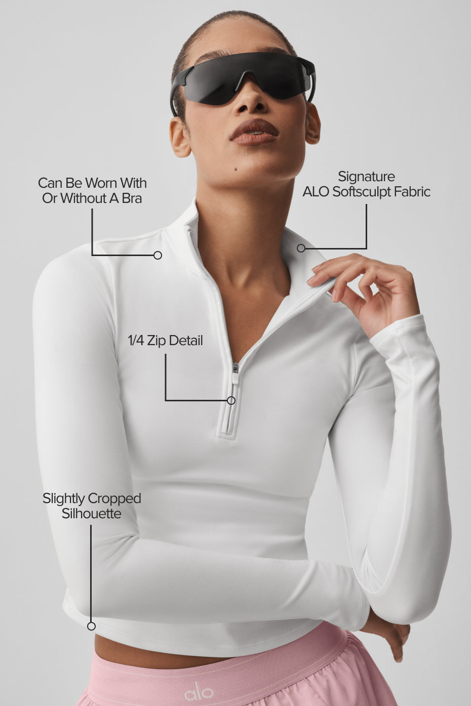 alo ALO Softsculpt Precision 1/4 Zip Long Sleeve - White