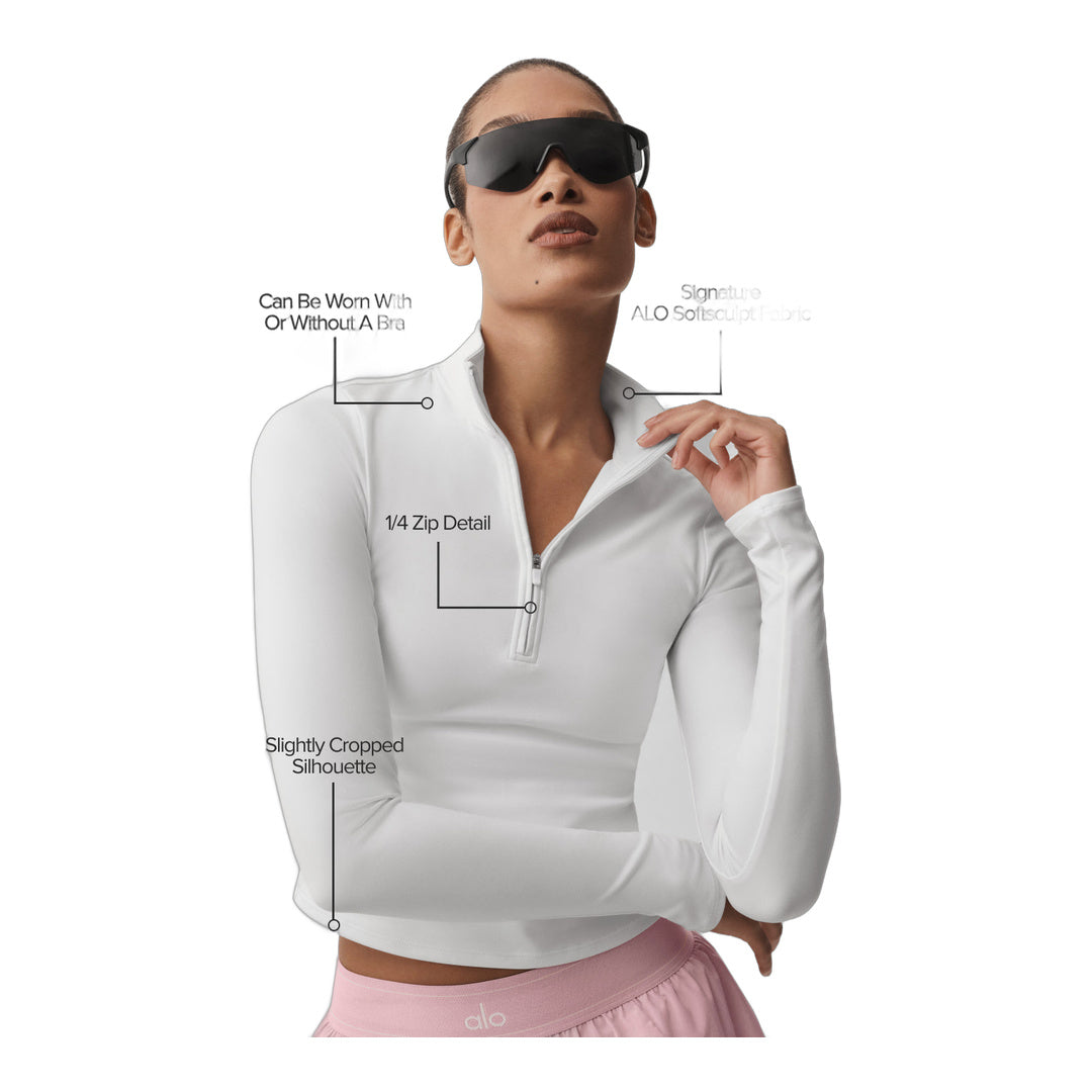 alo ALO Softsculpt Precision 1/4 Zip Long Sleeve - White