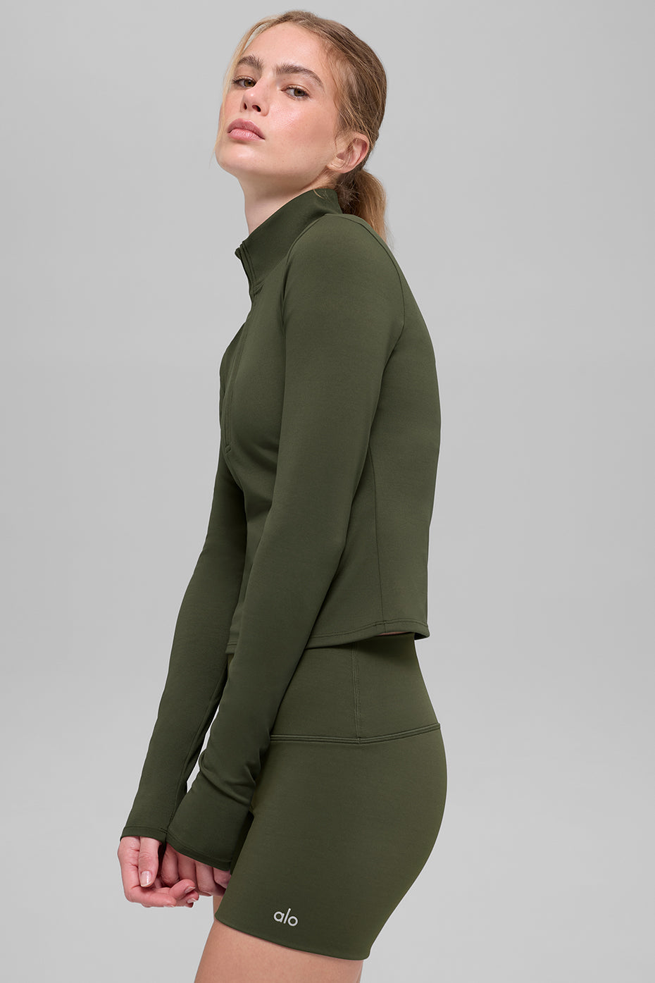 alo ALO Softsculpt Precision 1/4 Zip Long Sleeve - Green Olive