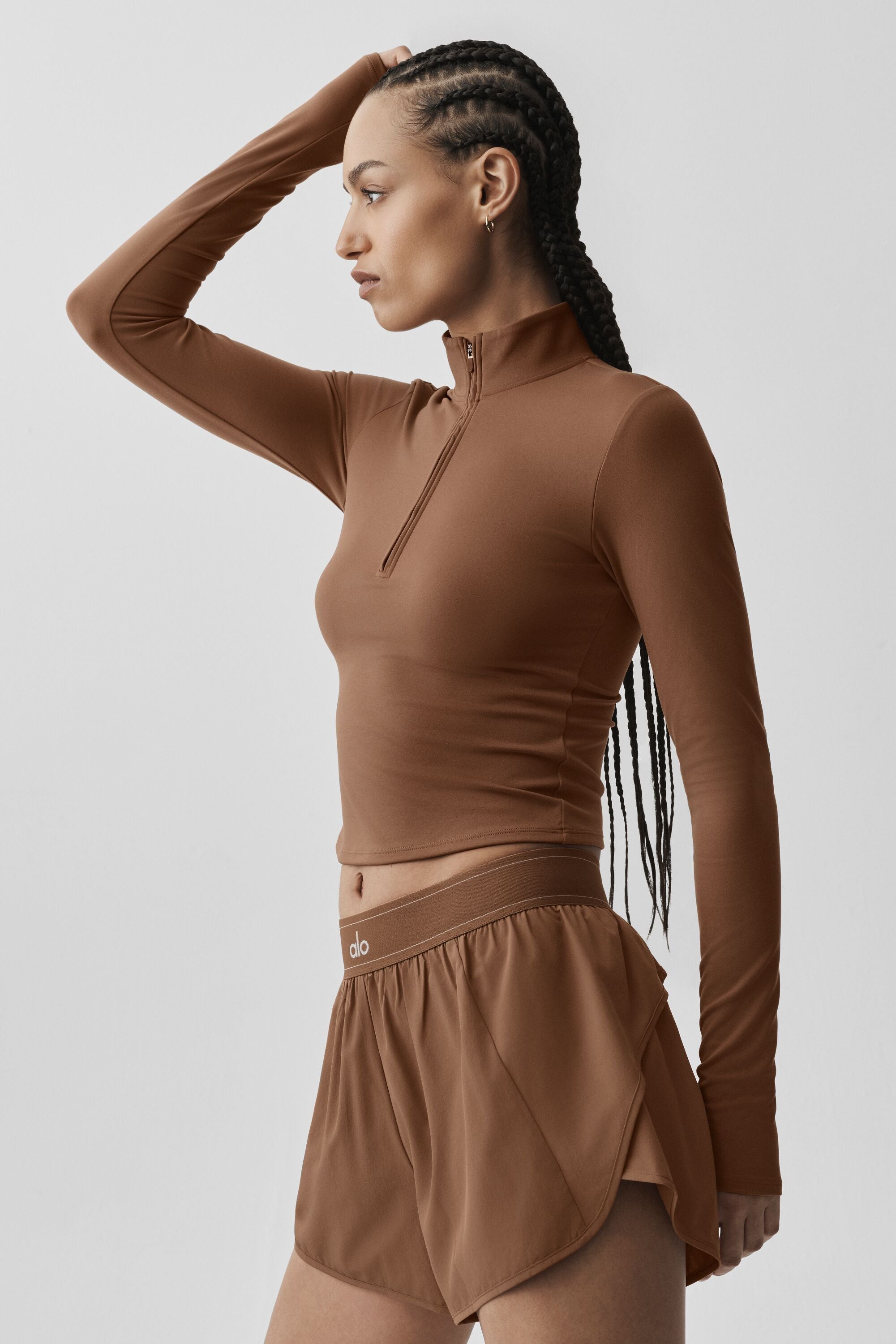 alo ALO Softsculpt Precision 1/4 Zip Long Sleeve - Sun Kissed Brown