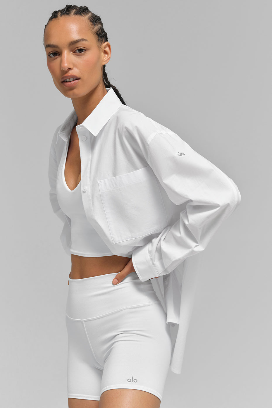 alo Cotton Real Deal Button Up Long Sleeve - White