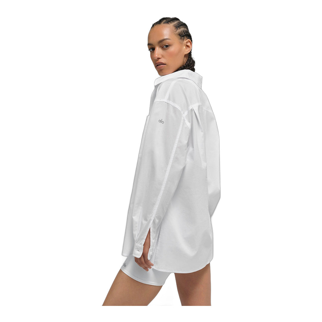 alo Cotton Real Deal Button Up Long Sleeve - White