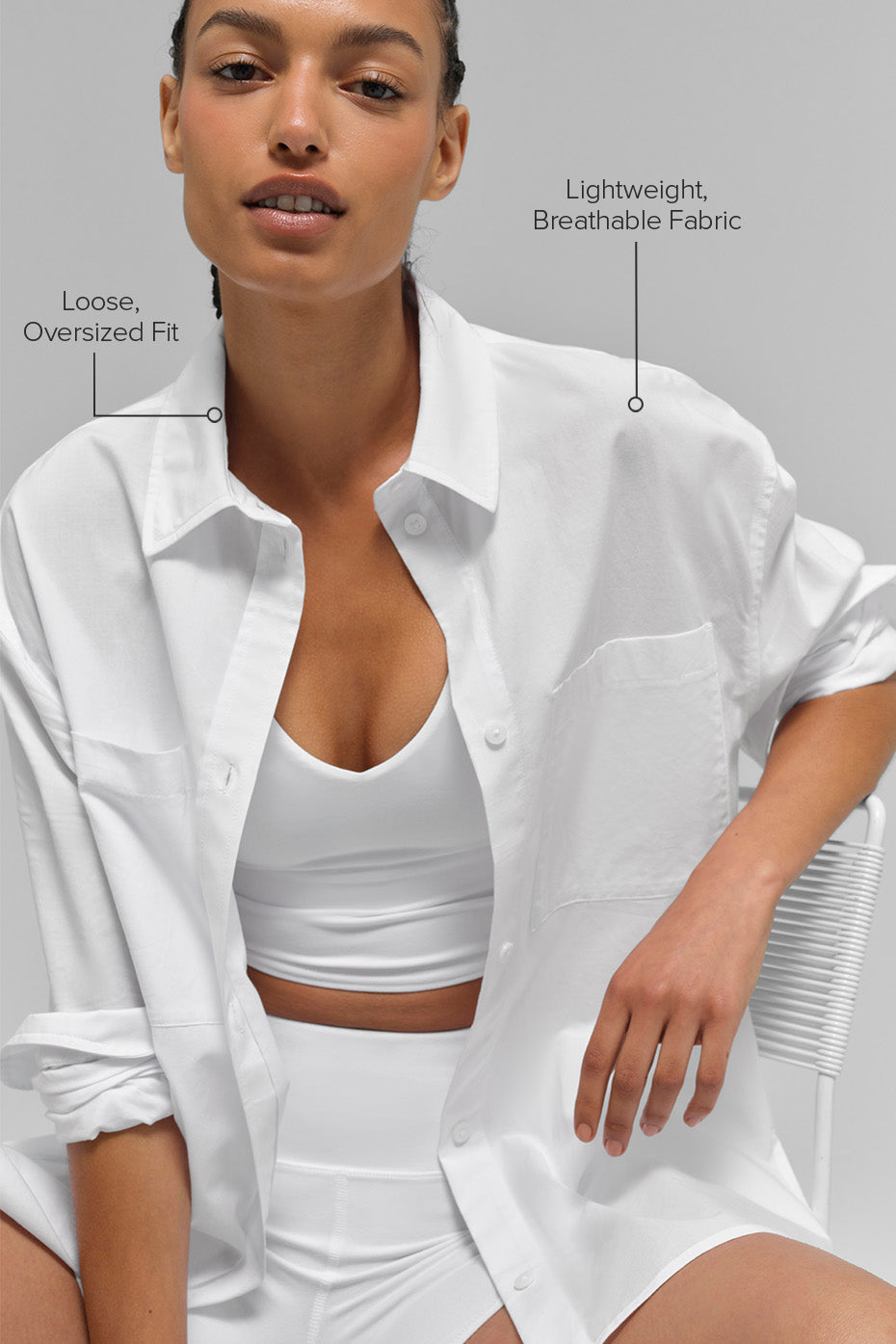 alo Cotton Real Deal Button Up Long Sleeve - White
