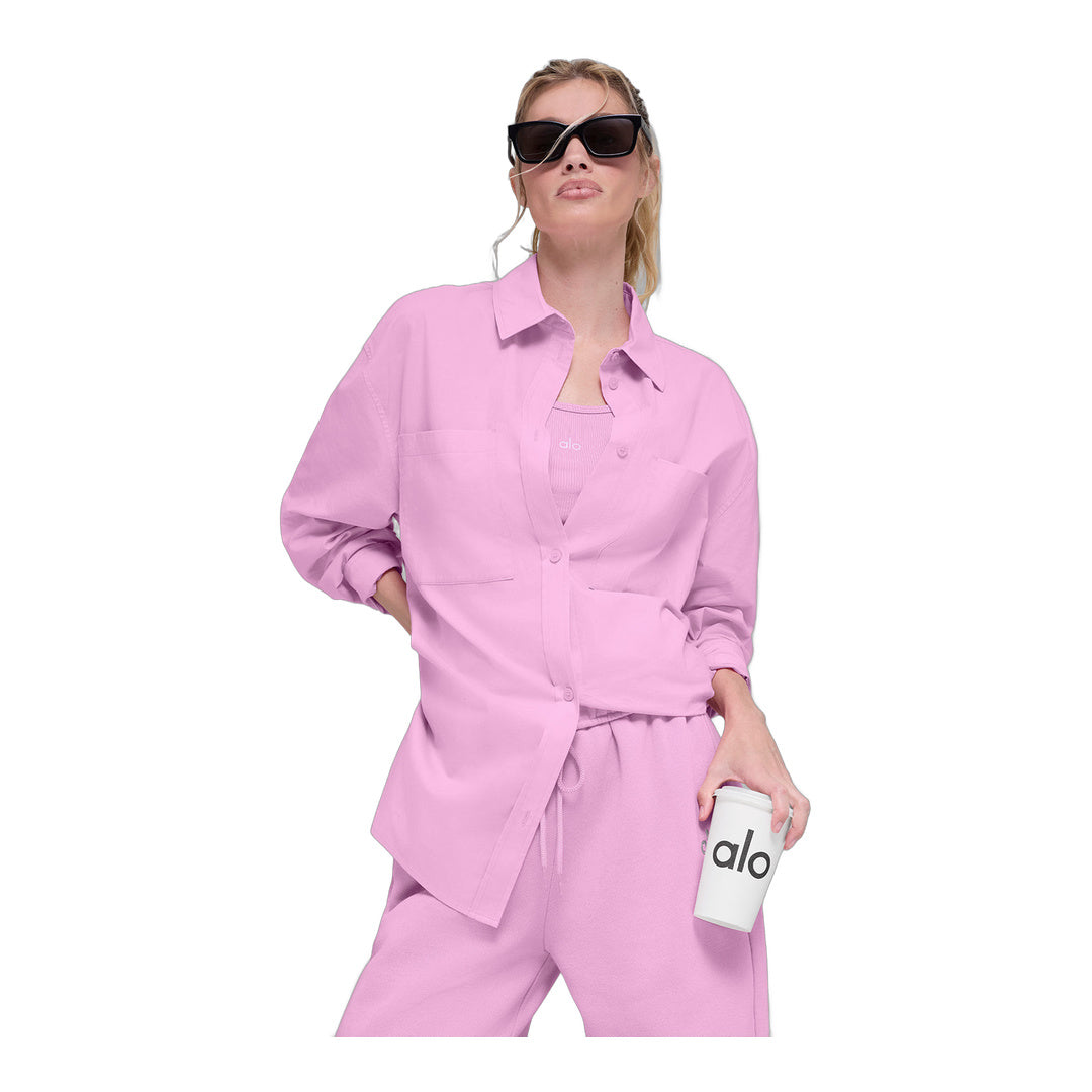 alo Cotton Real Deal Button Up Long Sleeve - Candy Heart Pink