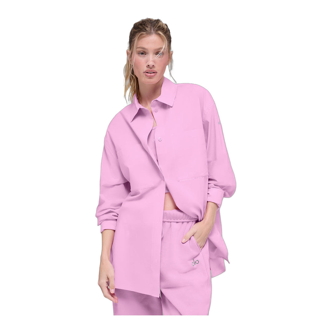 alo Cotton Real Deal Button Up Long Sleeve - Candy Heart Pink