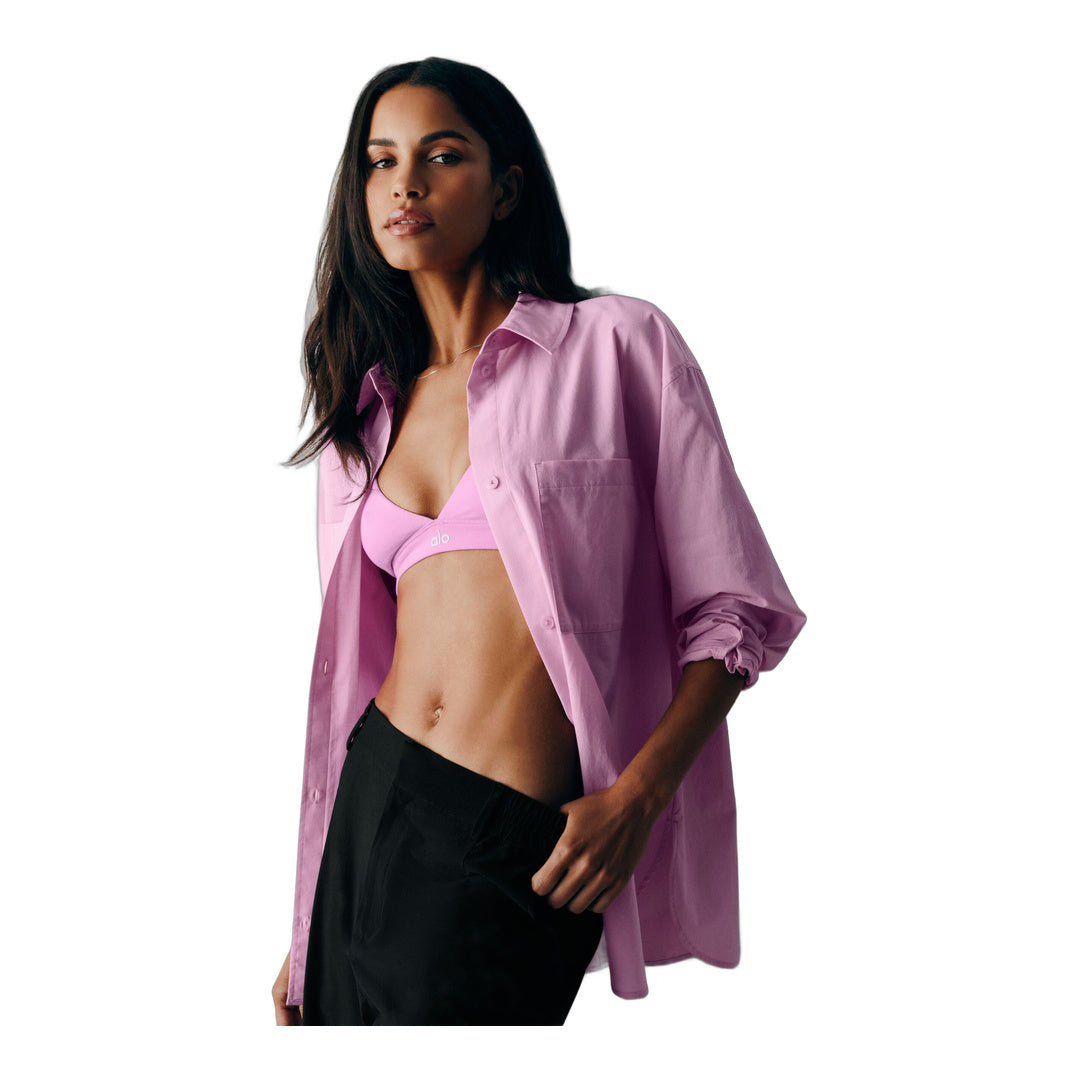 alo Cotton Real Deal Button Up Long Sleeve - Candy Heart Pink