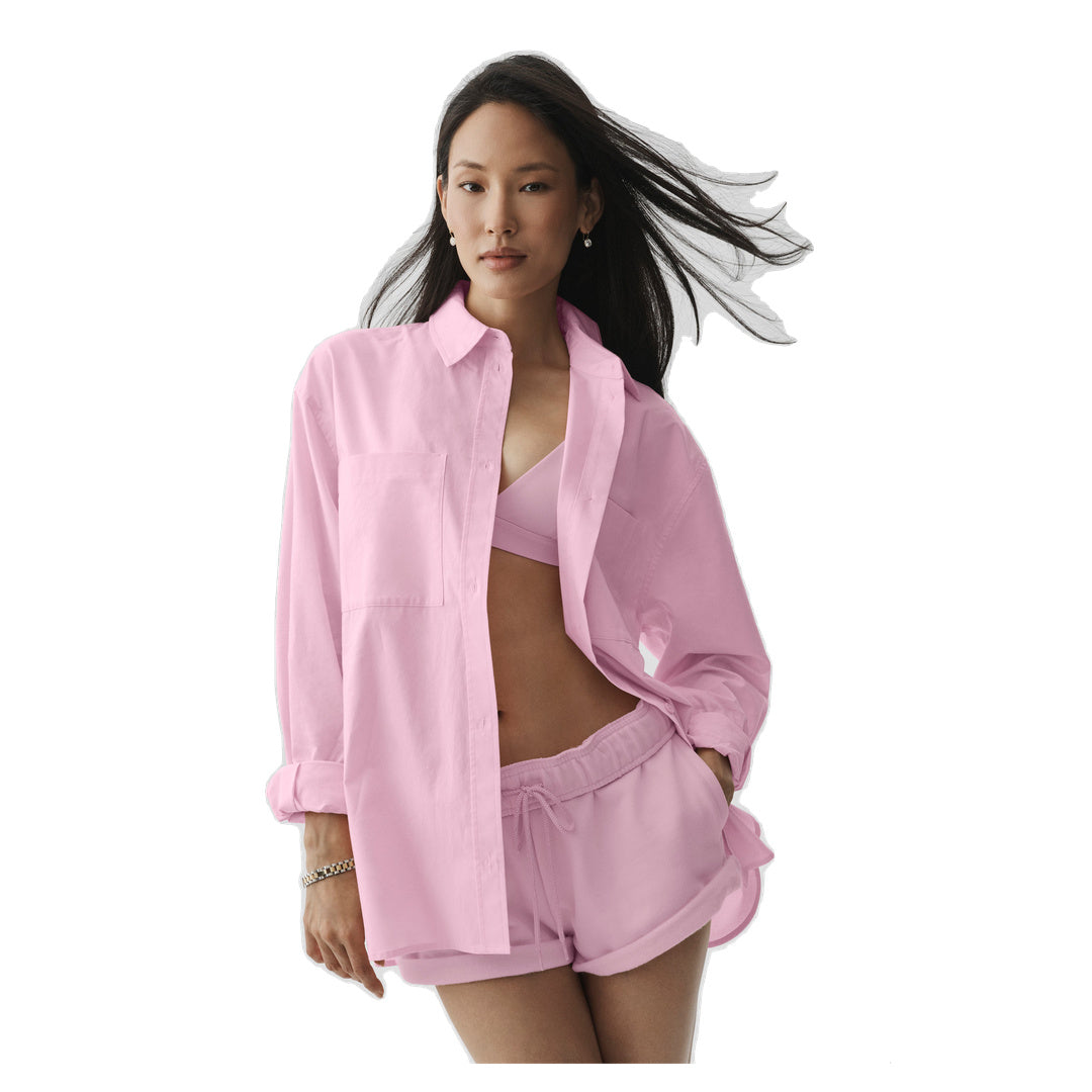 ALO Cotton Real Deal Button Up Long Sleeve - Pink Marshmallow