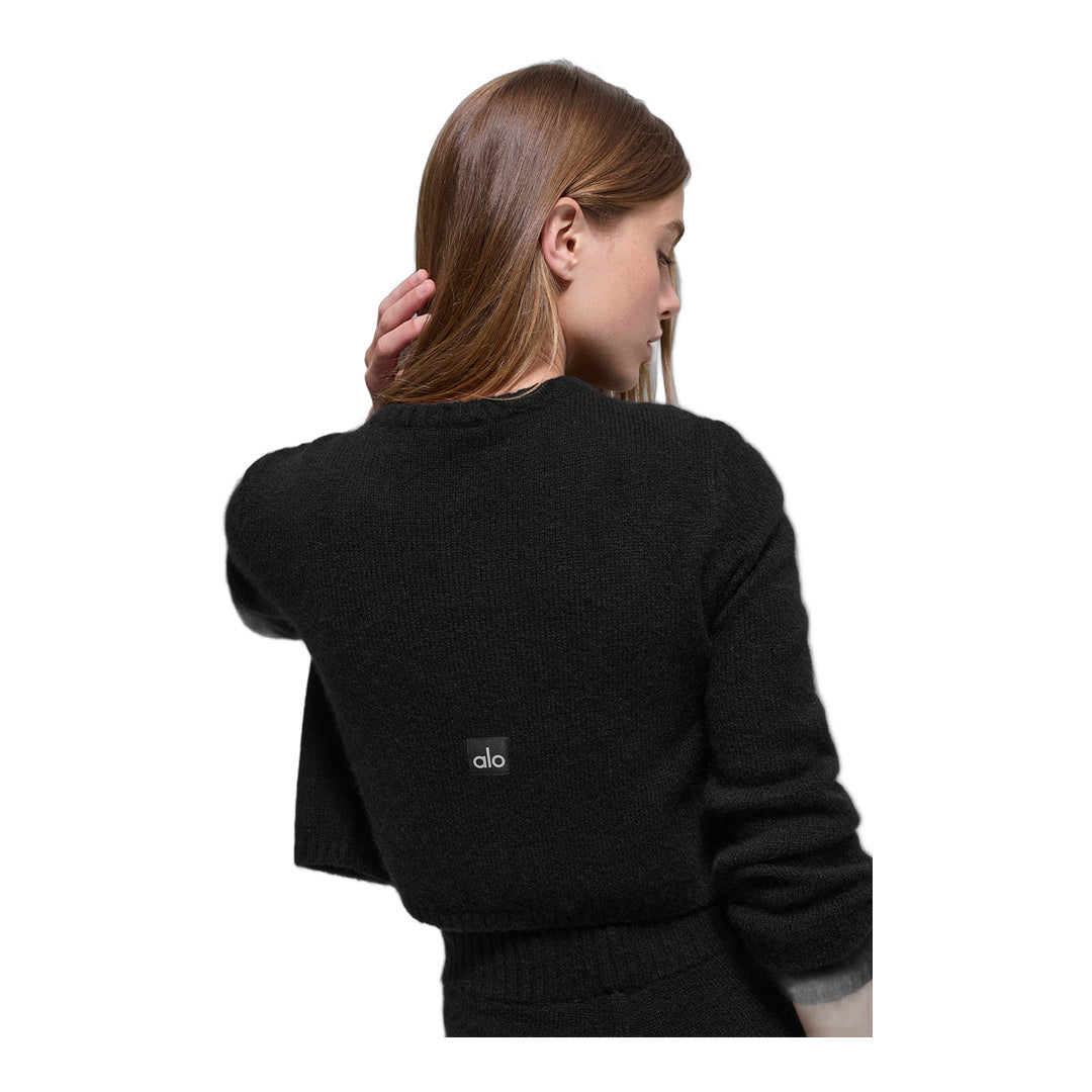 alo Wool Cashmere New Class Cropped Cardigan - Black