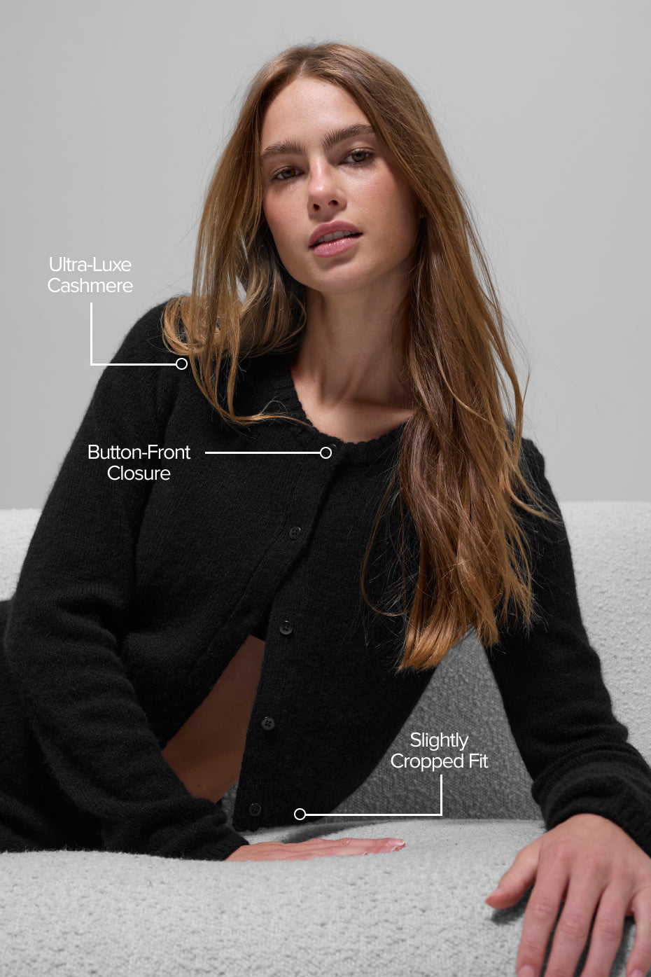 alo Wool Cashmere New Class Cropped Cardigan - Black