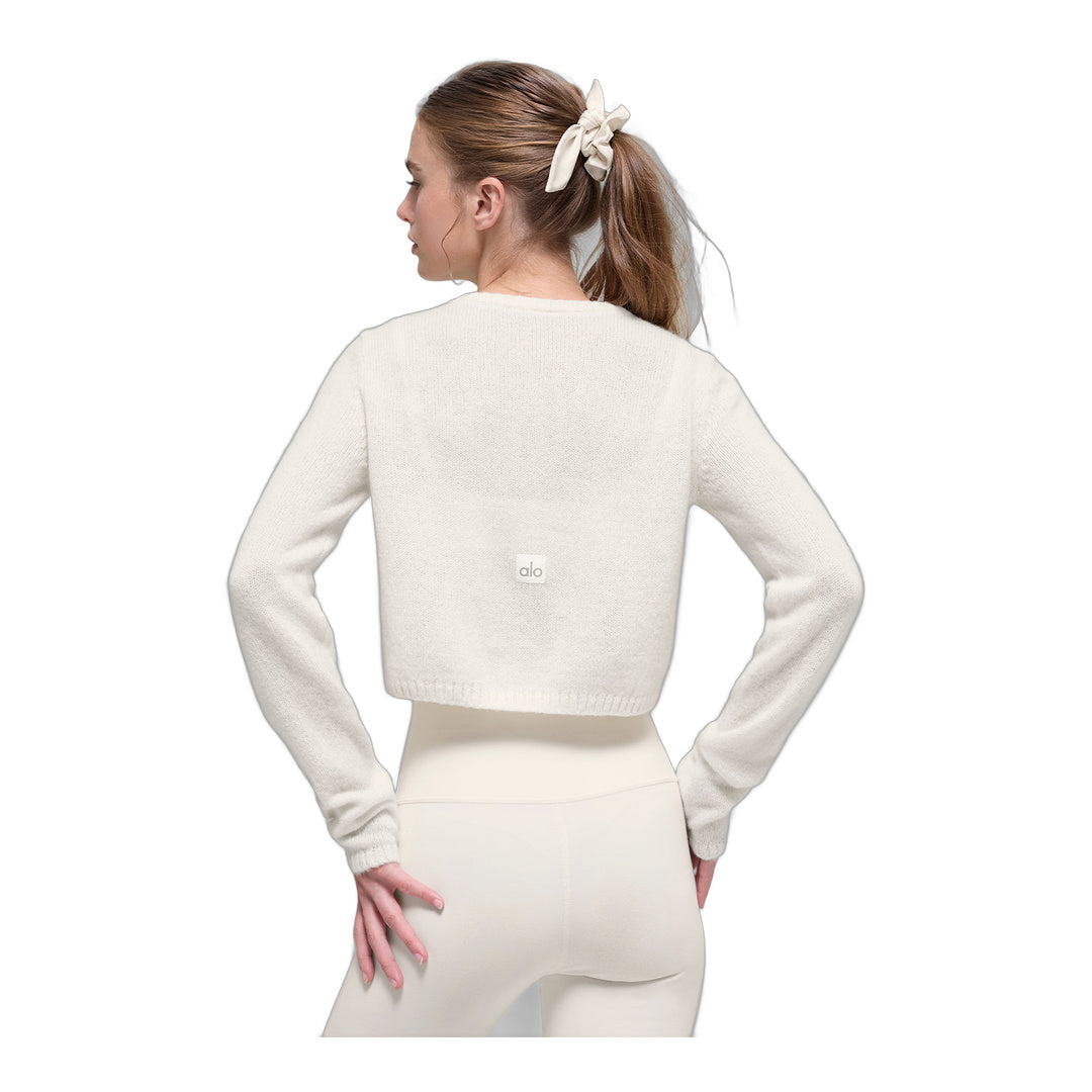 alo Wool Cashmere New Class Cropped Cardigan - Ivory