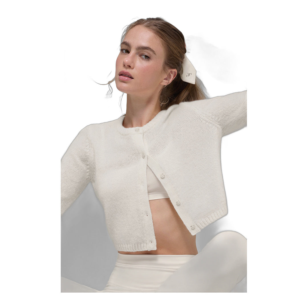 alo Wool Cashmere New Class Cropped Cardigan - Ivory