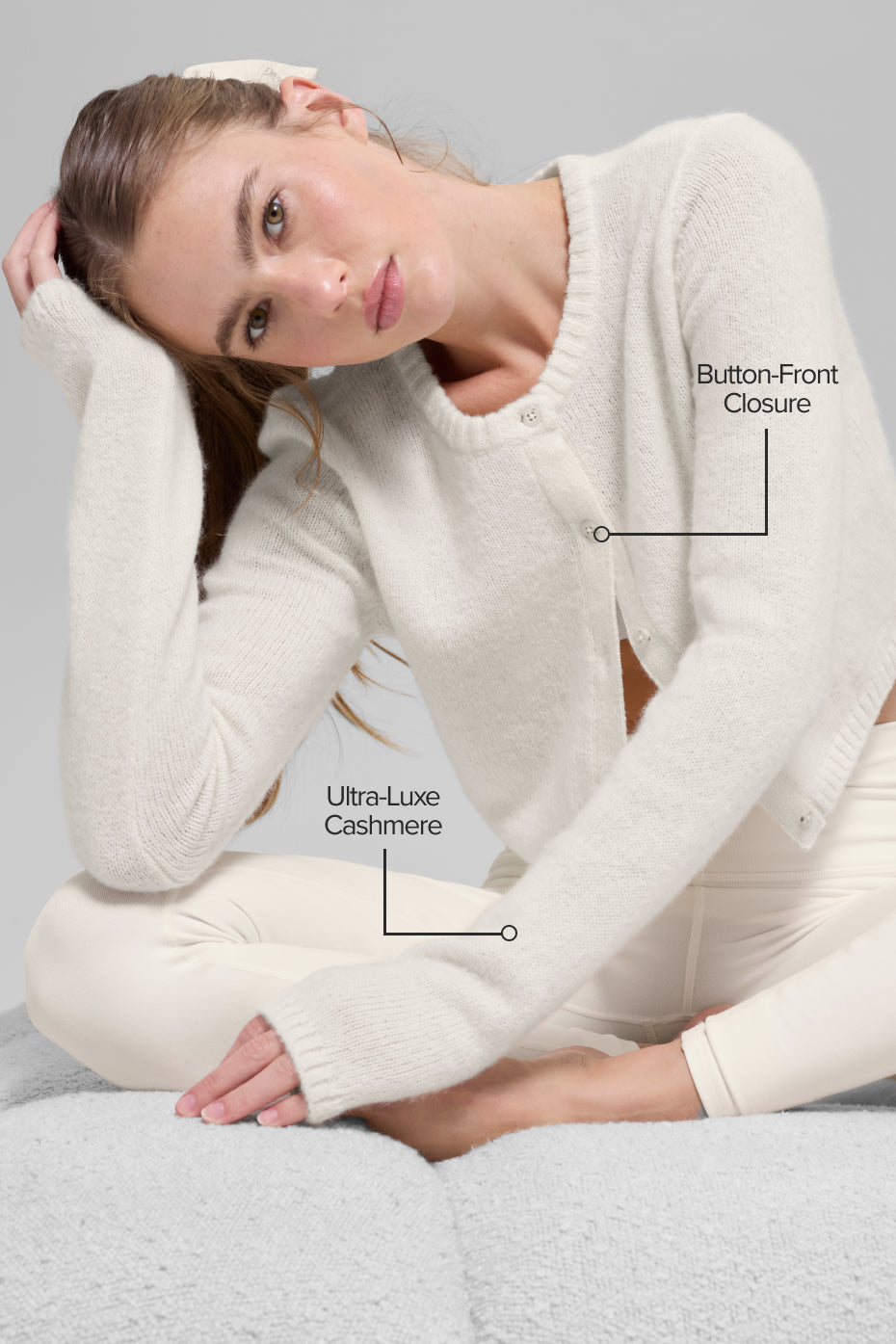 alo Wool Cashmere New Class Cropped Cardigan - Ivory