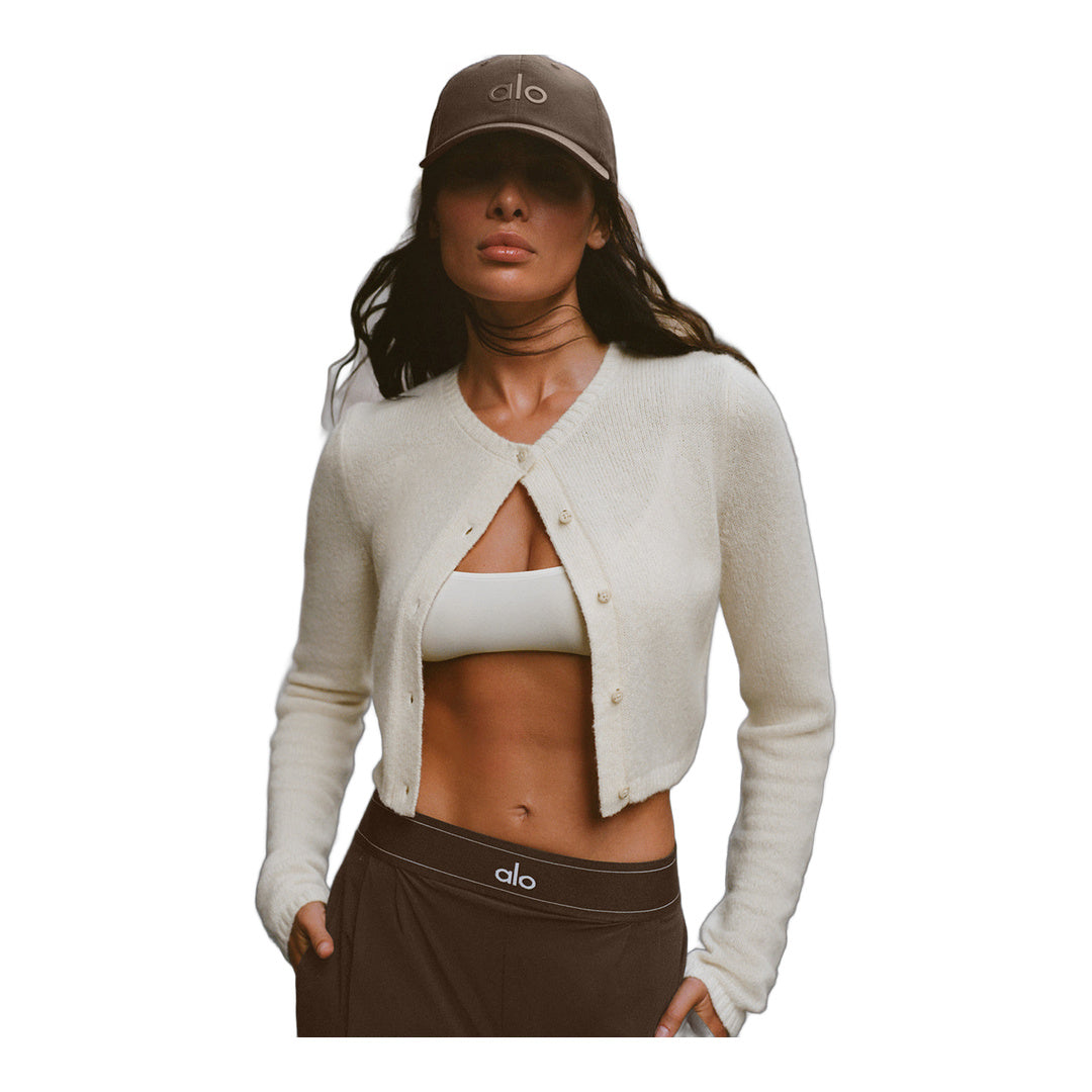 alo Wool Cashmere New Class Cropped Cardigan - Ivory