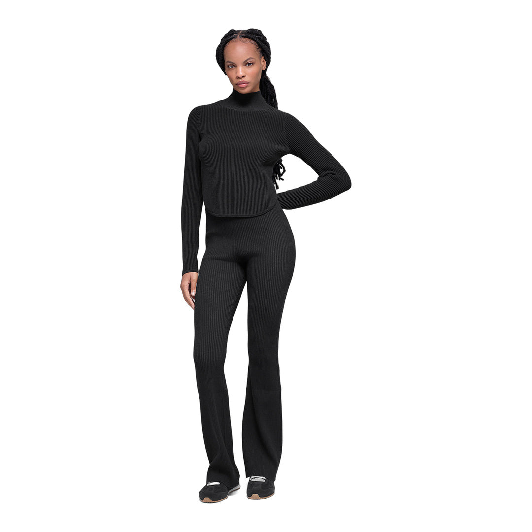 alo Denim Knit Backless Long Sleeve - Black/Anthracite