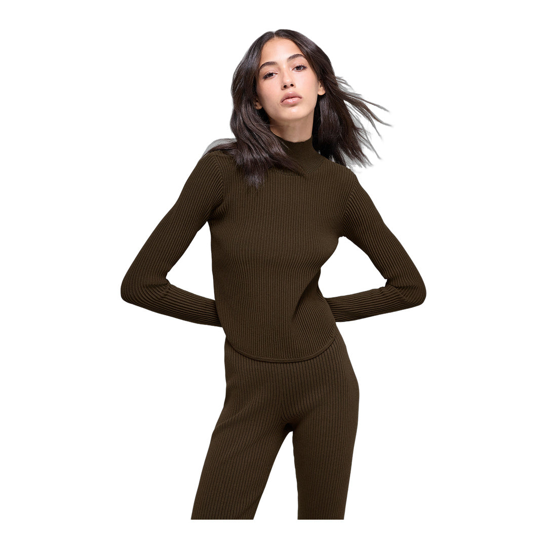 alo Denim Knit Backless Long Sleeve - Espresso/Black
