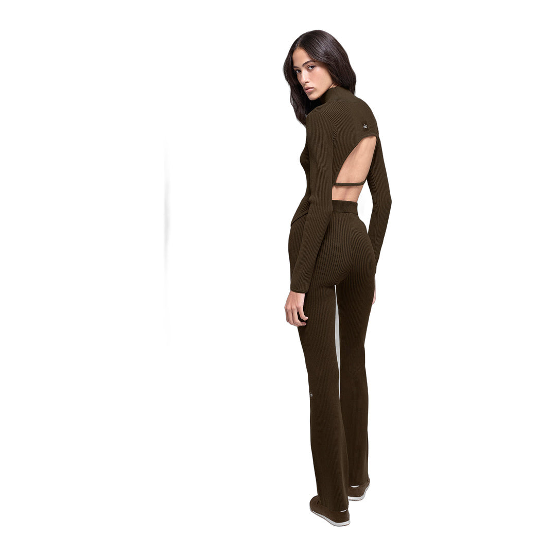 alo Denim Knit Backless Long Sleeve - Espresso/Black