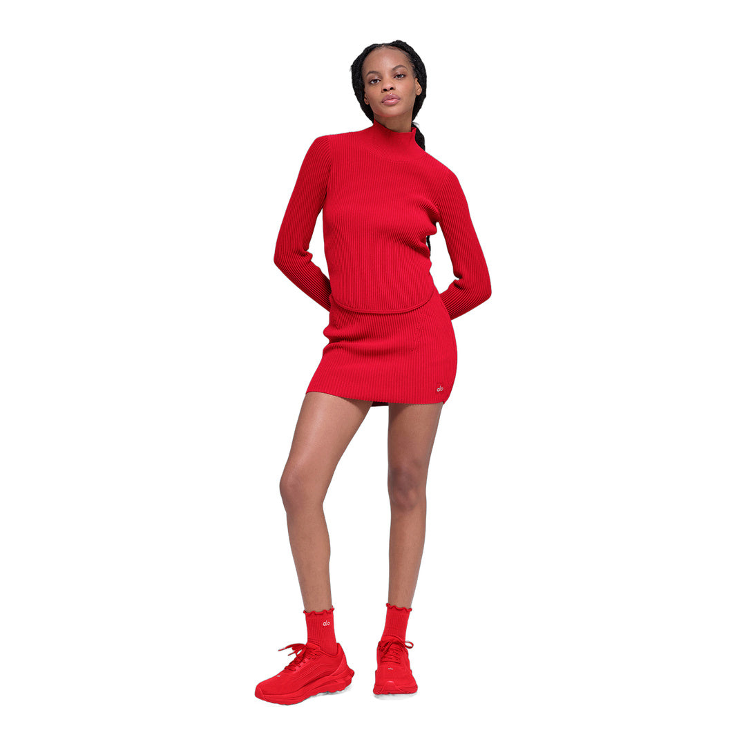 alo Denim Knit Backless Long Sleeve - Bright Red