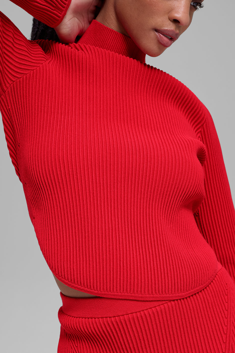 alo Denim Knit Backless Long Sleeve - Bright Red