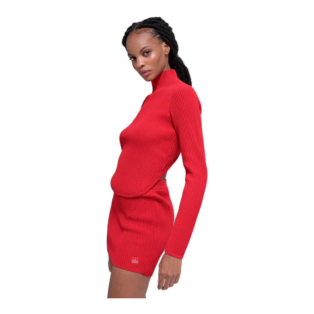alo Denim Knit Backless Long Sleeve - Bright Red