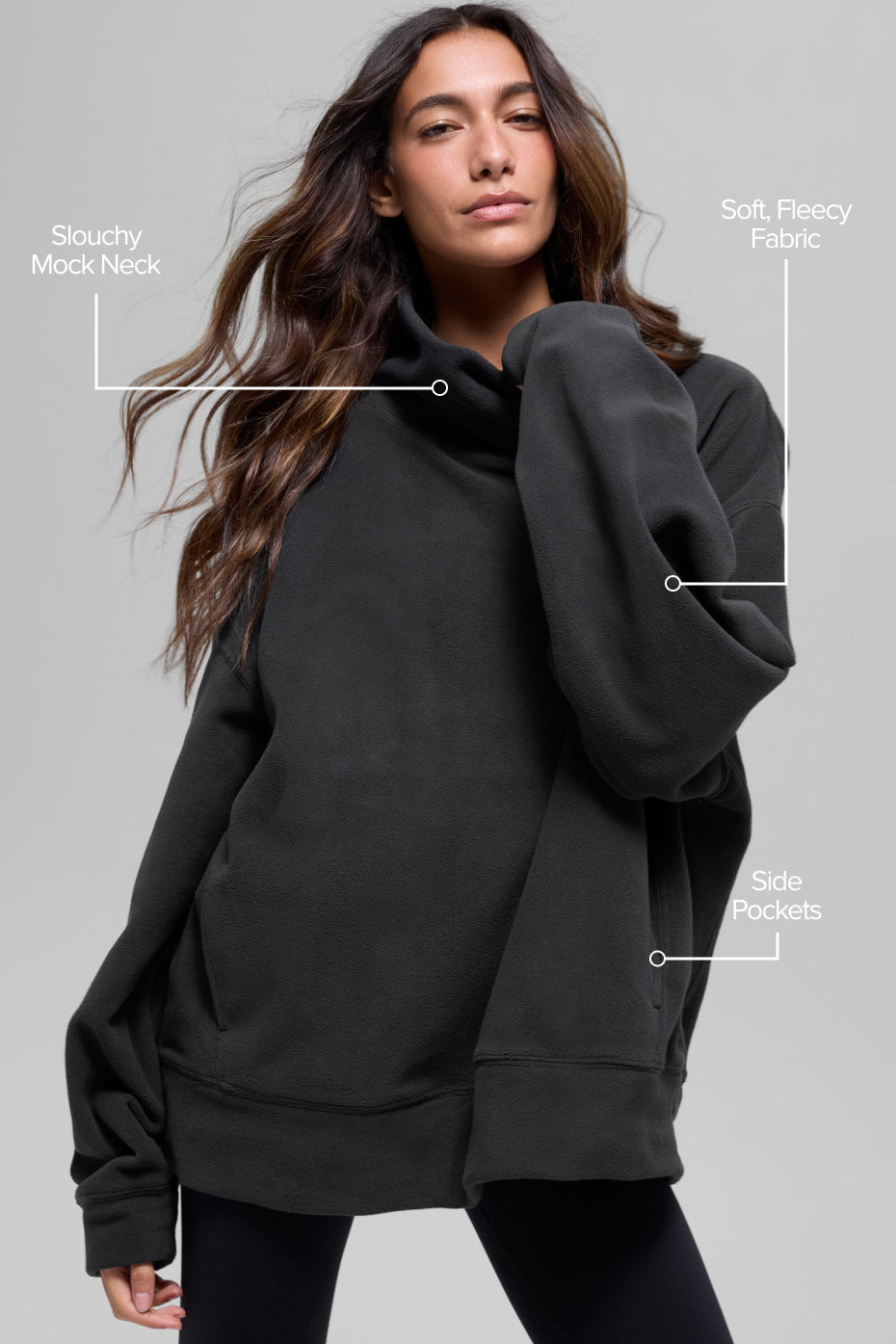 alo Polar Fleece Hazy Pullover - Black