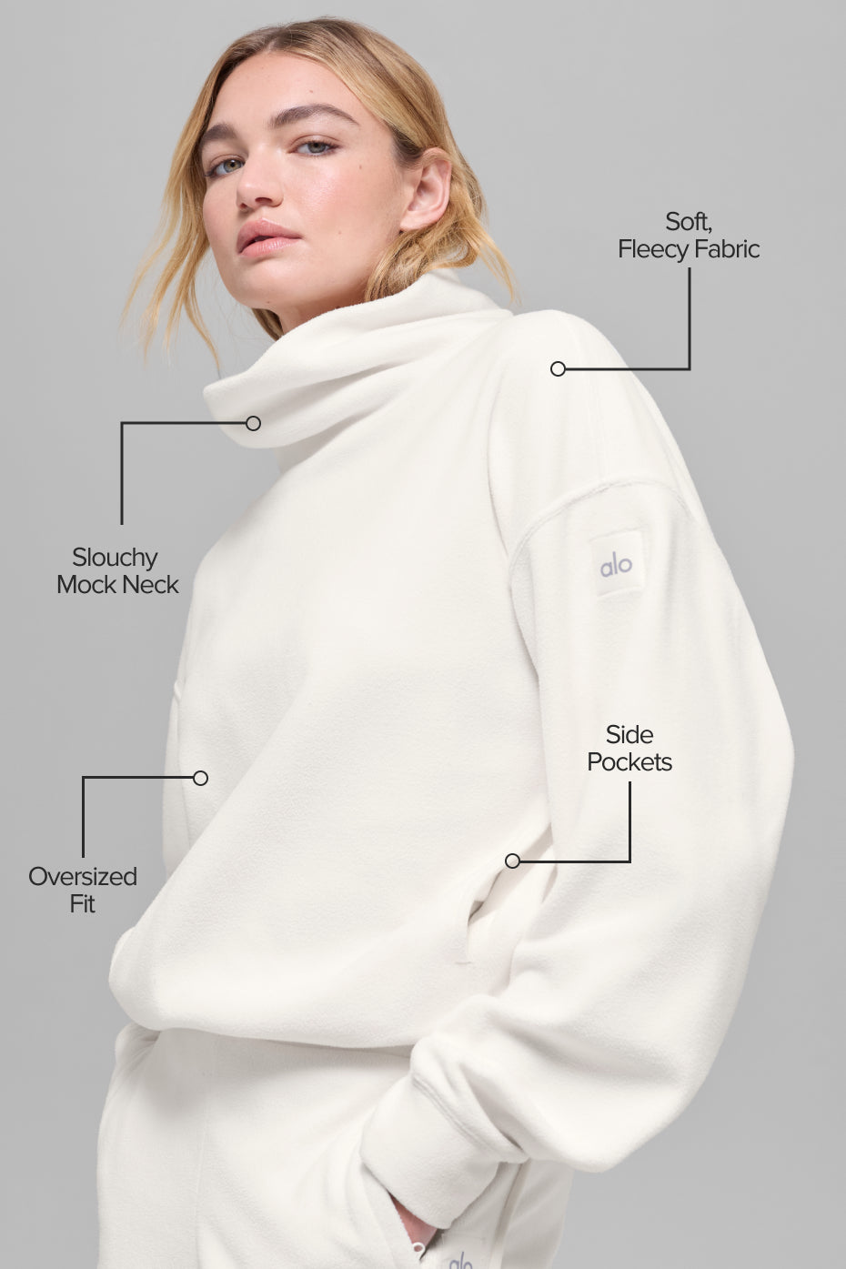 alo Polar Fleece Hazy Pullover - Ivory