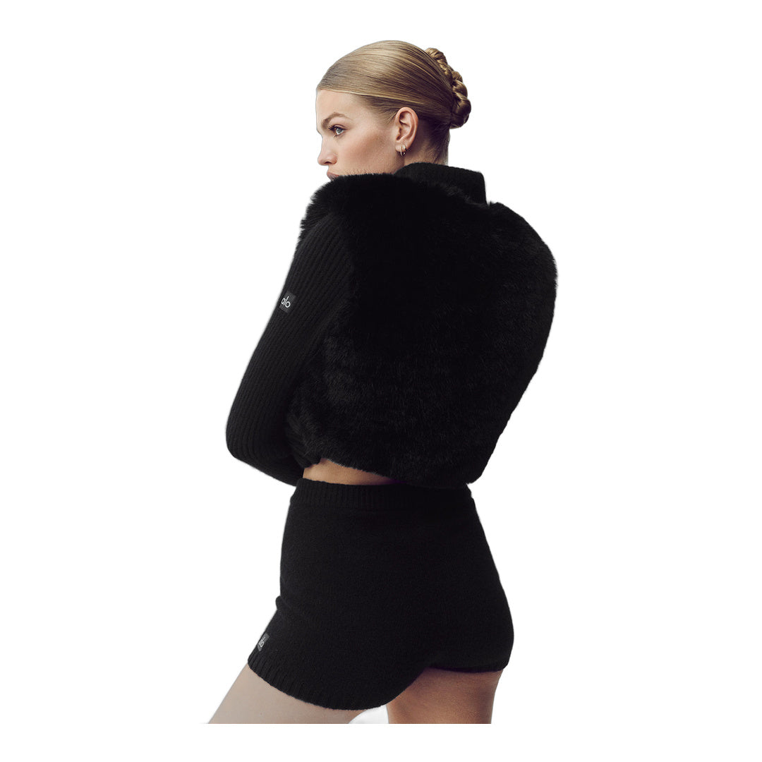 alo Faux Fur Cashmere Northstar Full Zip - Black