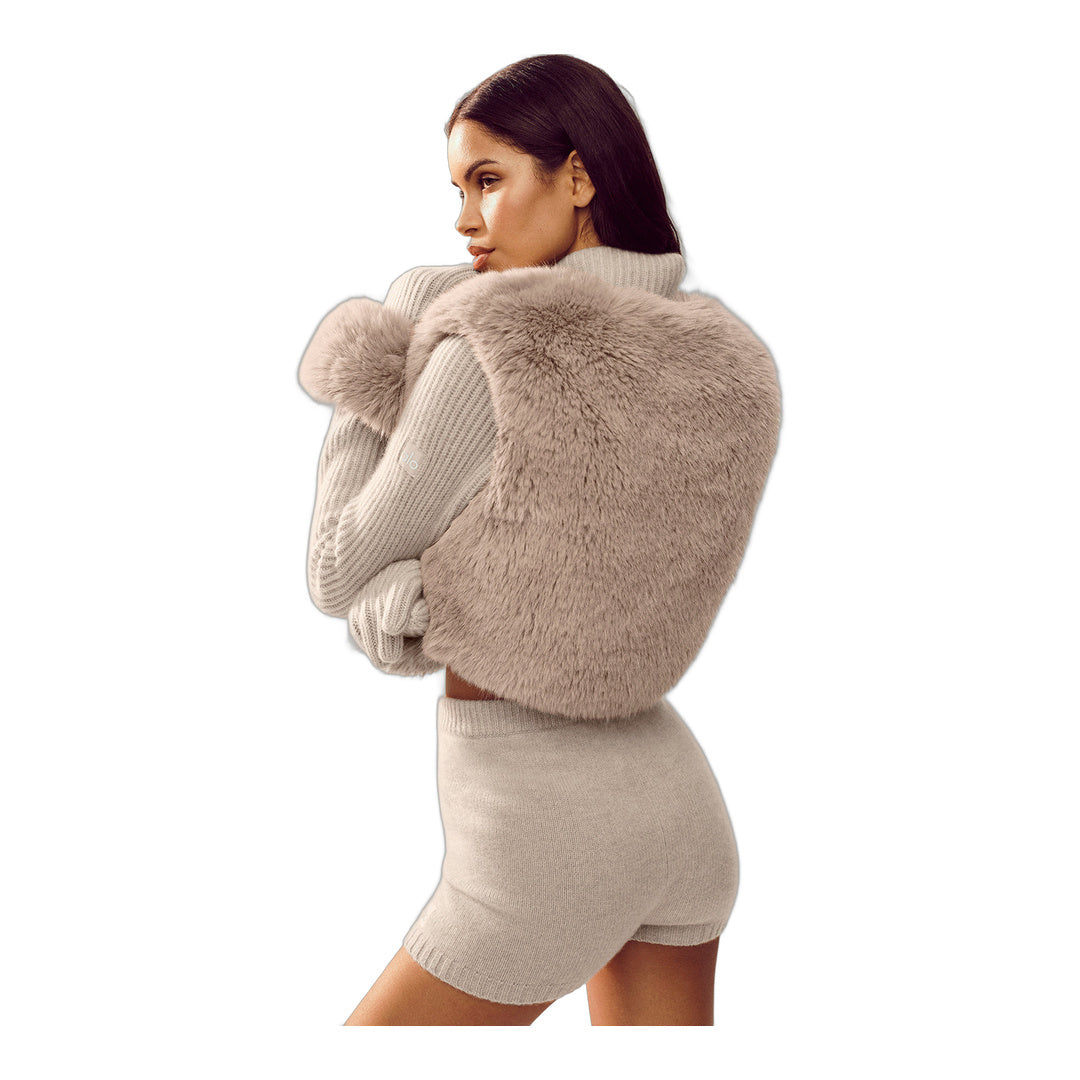 alo Faux Fur Cashmere Northstar Full Zip - Oat Heather