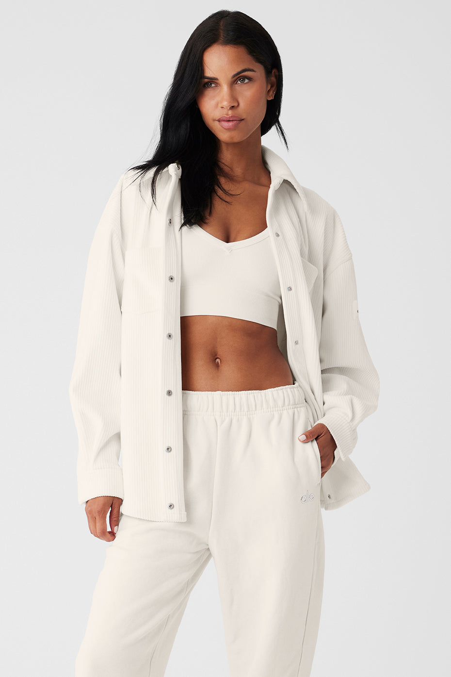 alo Ribbed Velour Mountain Side Shacket - Ivory