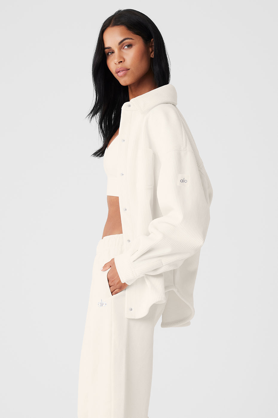 alo Ribbed Velour Mountain Side Shacket - Ivory