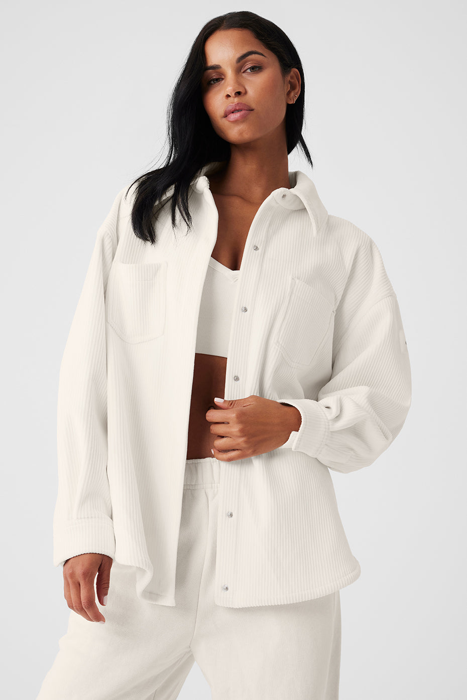 alo Ribbed Velour Mountain Side Shacket - Ivory