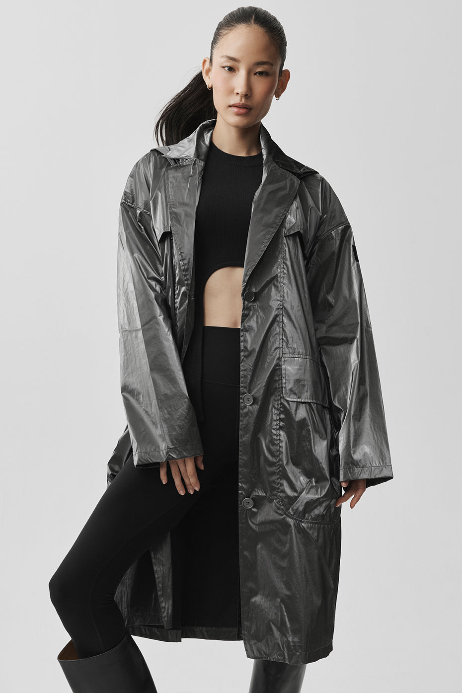 alo Metallic Break Line Trench - Silver Metallic