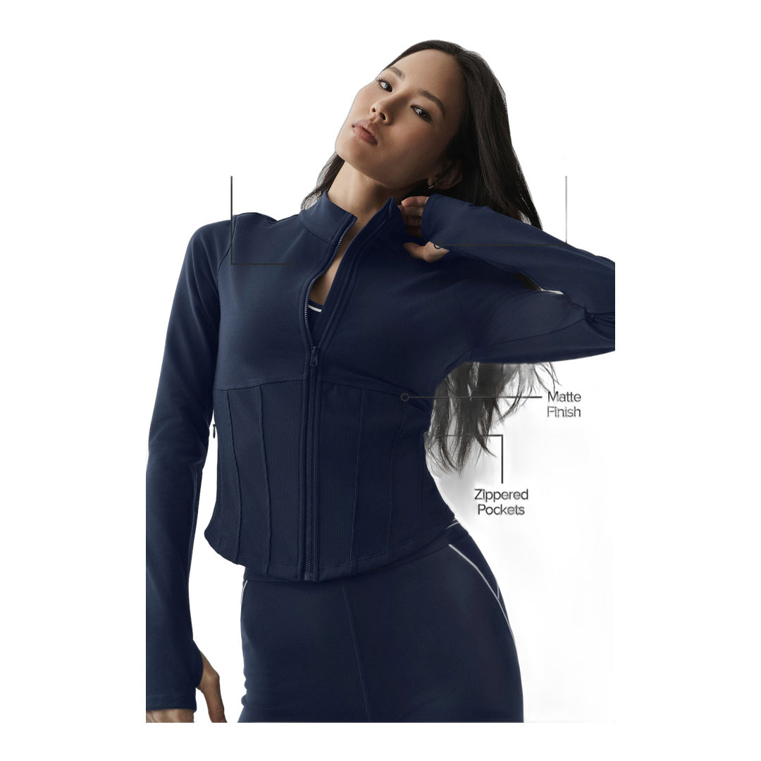alo Airbrush Corset Full Zip Jacket - Navy