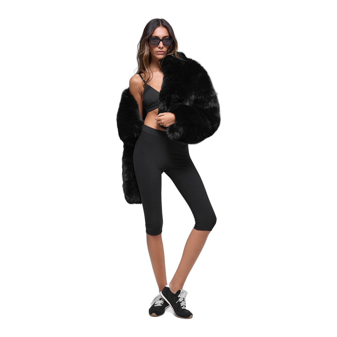 alo Opulent Faux Fur Cropped Jacket - Black