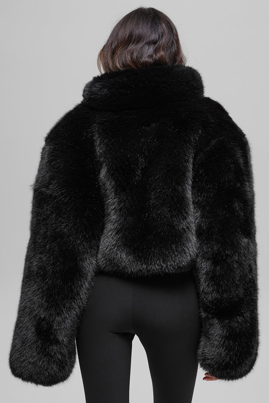 alo Opulent Faux Fur Cropped Jacket - Black