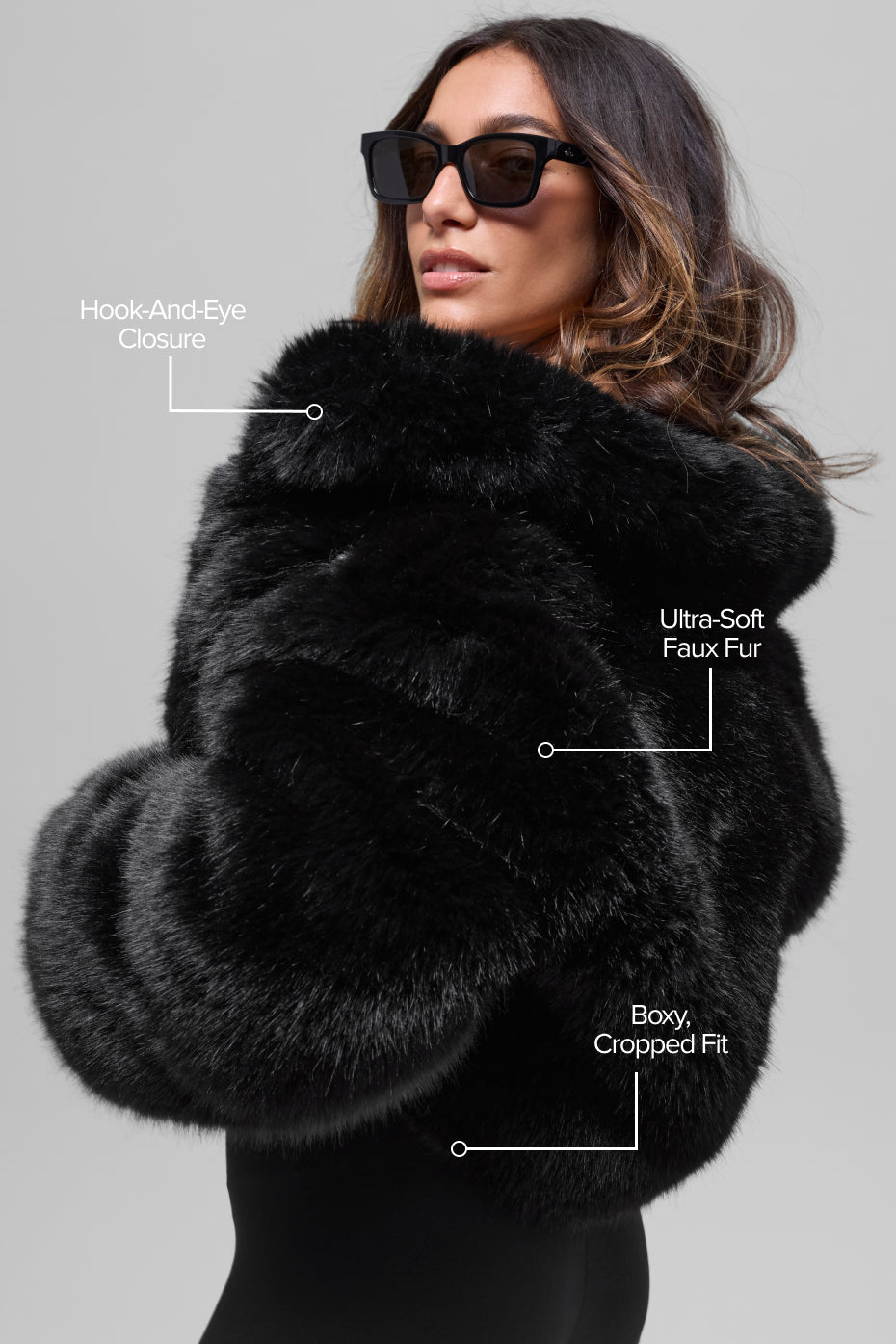 alo Opulent Faux Fur Cropped Jacket - Black